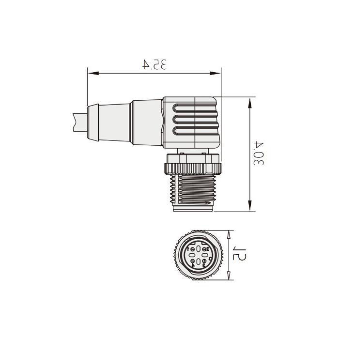 M12 4Pin D-coded、公头90°、单端预铸PUR柔性电缆、带屏蔽、绿色护套、0C4531-XXX